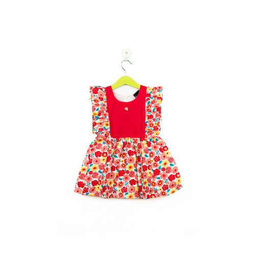 Red Floral Frill Frock/8_9 Years