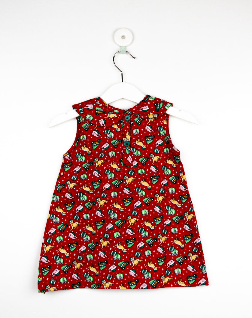 Red Christmas Round Collar Frock/2_3 Years