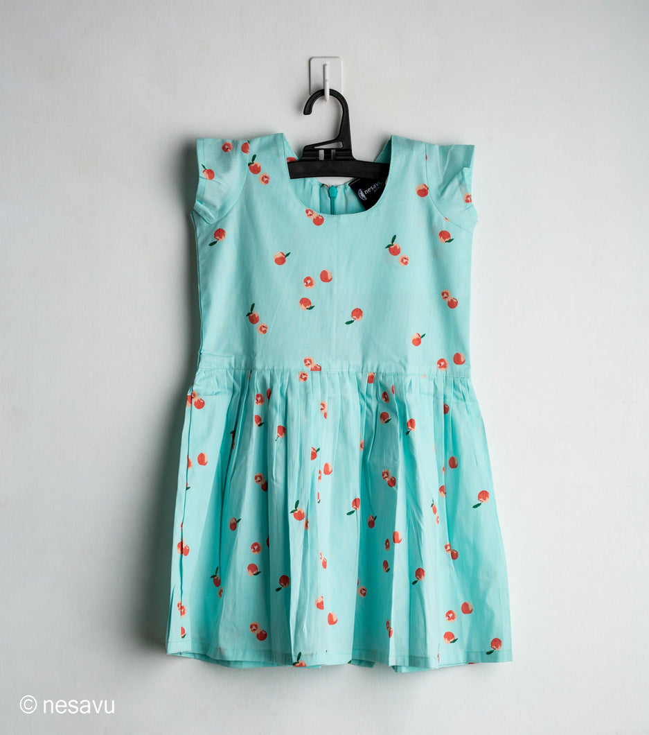 Pista Green Cherry Frock With Mega Sleeve/2_3 years